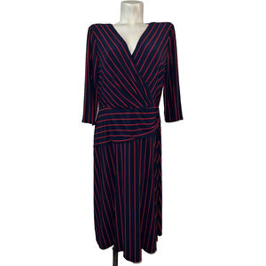 LAUREN Ralph Lauren Woman Sz 14 Black Label Navy Red Stripe Fit & Flare Dress